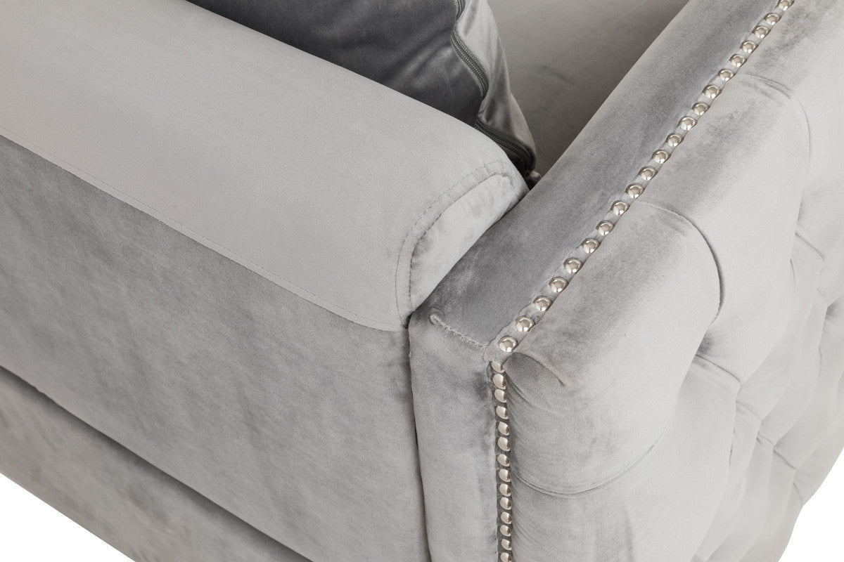 Lilola Home Bayberry Gray Velvet Chair with 1 Pillow