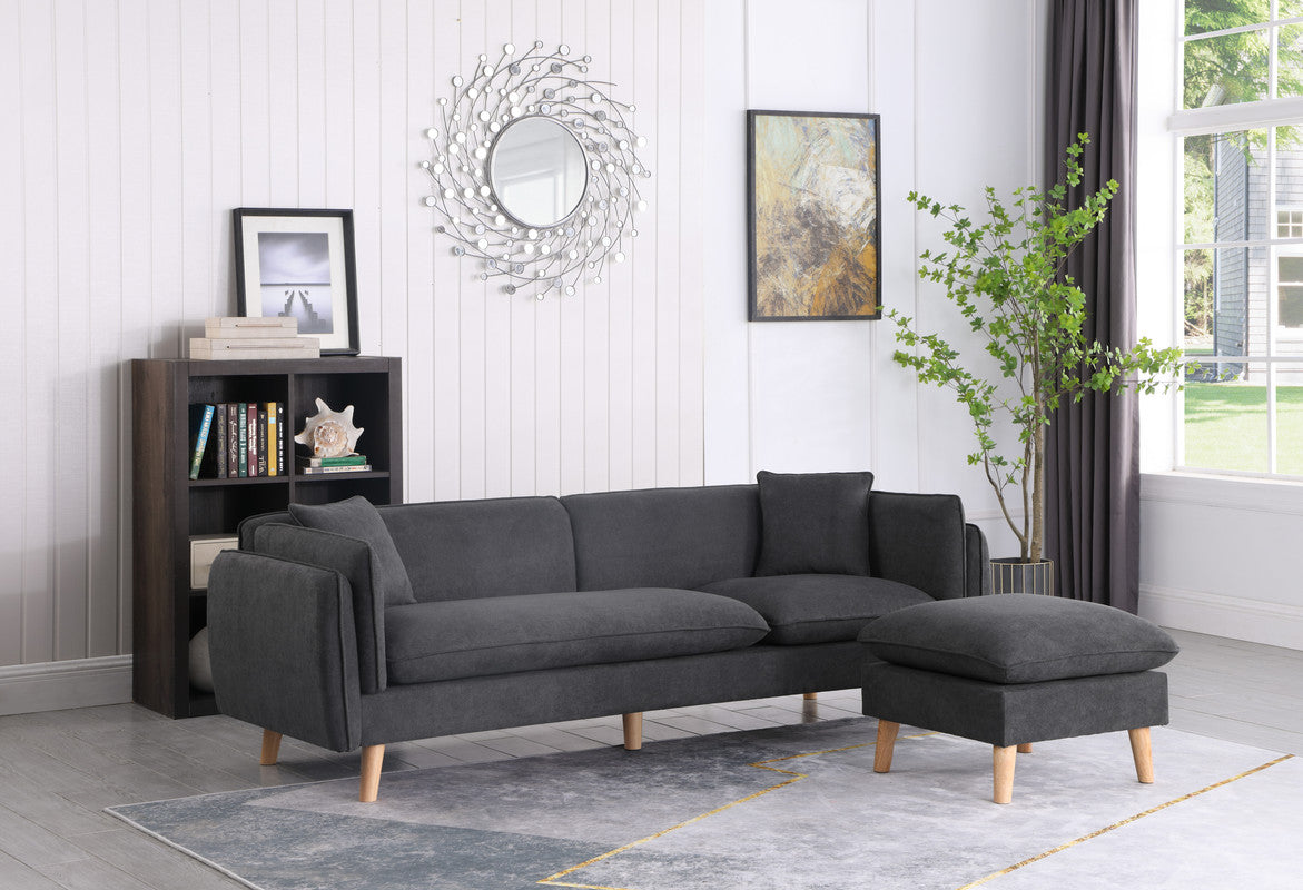 Lilola Home Brayden Dark Gray Fabric Sectional Sofa Chaise