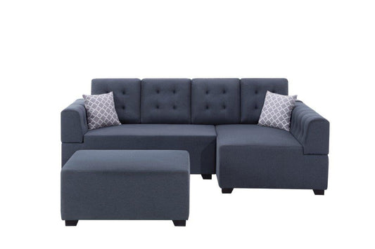 Ordell Dark Gray Linen Sectional Sofa with Right Facing Chaise Ottoman, Pillows