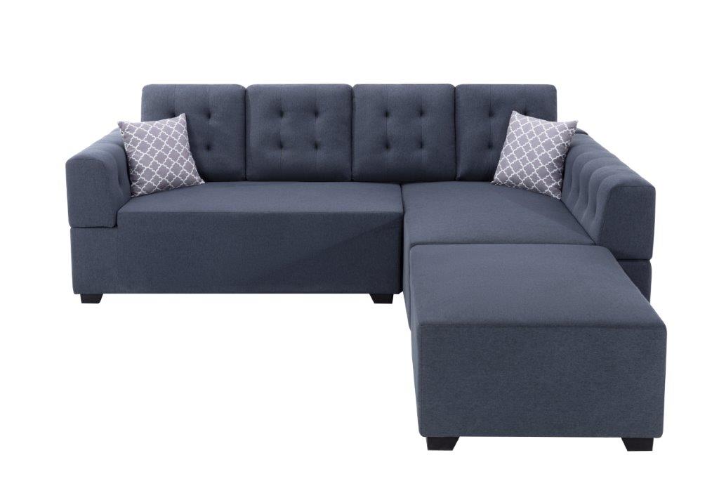 Ordell Dark Gray Linen Sectional Sofa with Right Facing Chaise Ottoman, Pillows
