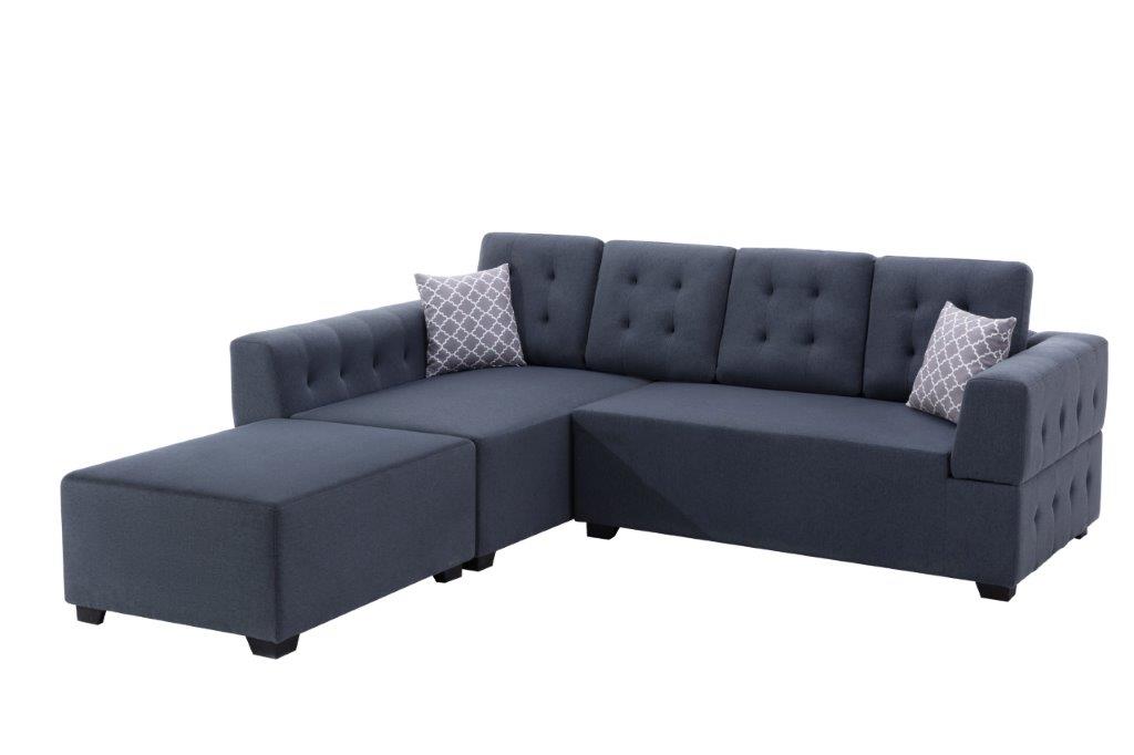 Ordell Dark Gray Linen Sectional Sofa with Left Facing Chaise Ottoman, Pillows
