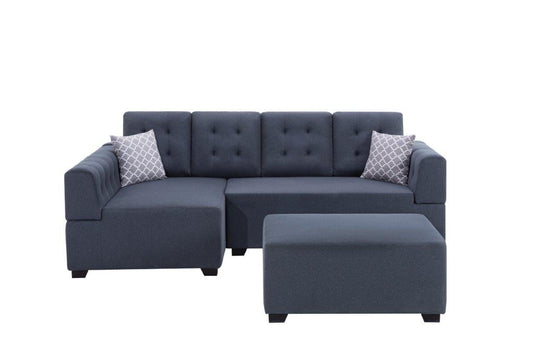 Ordell Dark Gray Linen Sectional Sofa with Left Facing Chaise Ottoman, Pillows