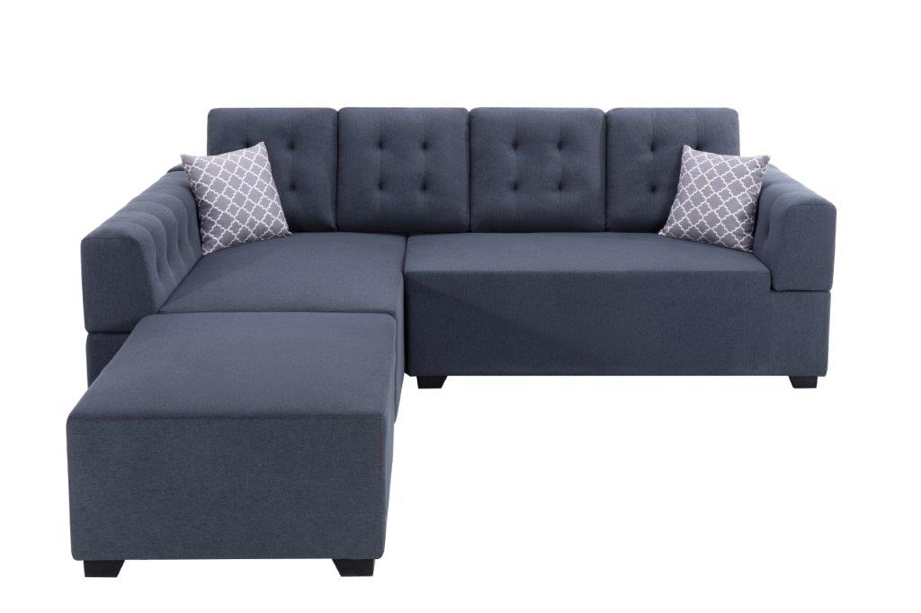 Ordell Dark Gray Linen Sectional Sofa with Left Facing Chaise Ottoman, Pillows