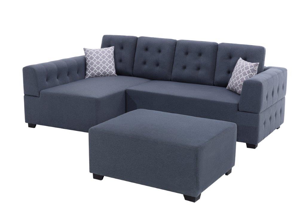 Ordell Dark Gray Linen Sectional Sofa with Left Facing Chaise Ottoman, Pillows