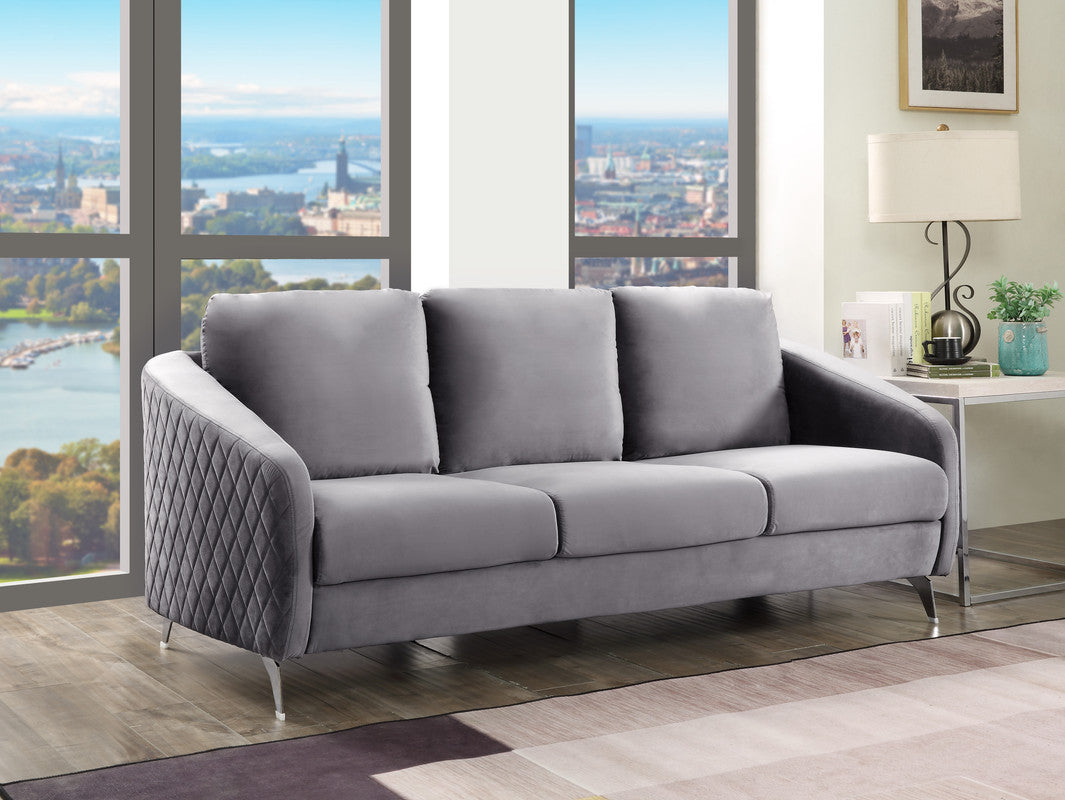 Lilola Home Sofia Gray Velvet Modern Chic Sofa Couch