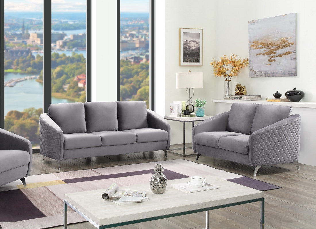 Lilola Home Sofia Gray Velvet Fabric Sofa Loveseat Living Room Set