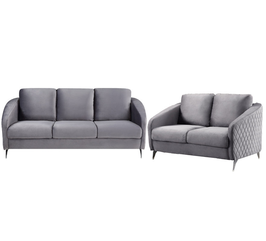 Lilola Home Sofia Gray Velvet Fabric Sofa Loveseat Living Room Set