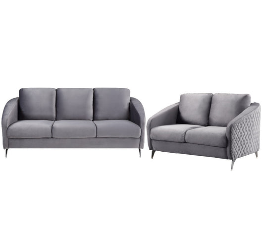Lilola Home Sofia Gray Velvet Fabric Sofa Loveseat Living Room Set