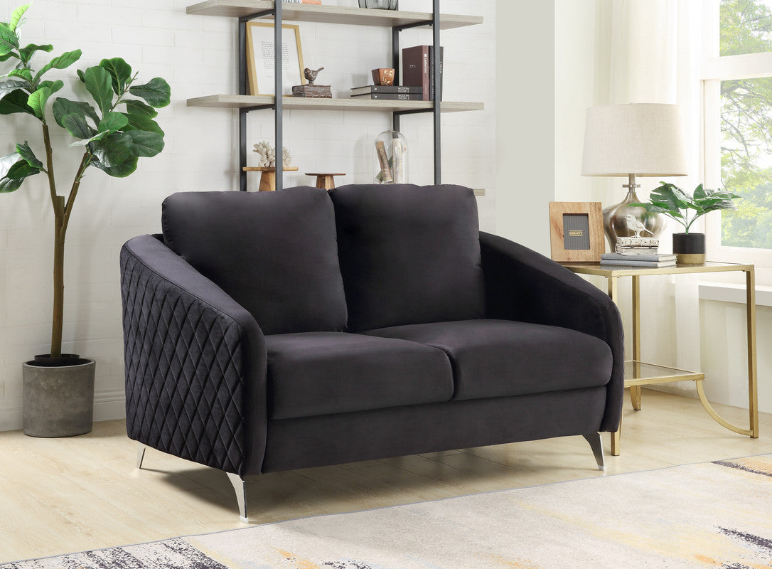 Lilola Home Sofia Black Velvet Modern Chic Loveseat Couch