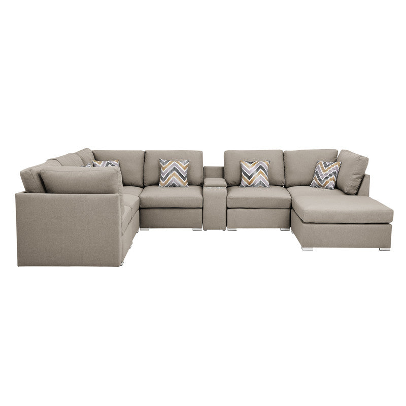 Lucy Beige Fabric Reversible Modular Sectional, USB Console, Ottoman, 889820-6A