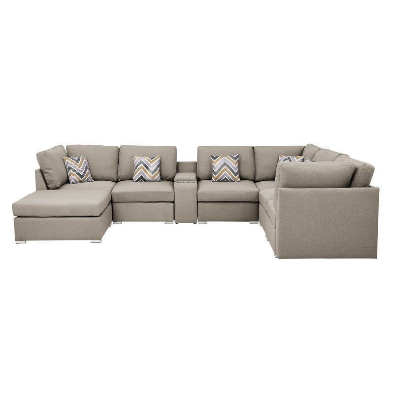 Lucy Beige Fabric Reversible Modular Sectional, USB Console, Ottoman, 889820-6A