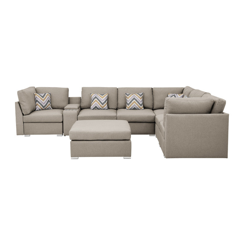 Lucy Beige Fabric Reversible Modular Sectional, USB Console, Ottoman, 889820-6B