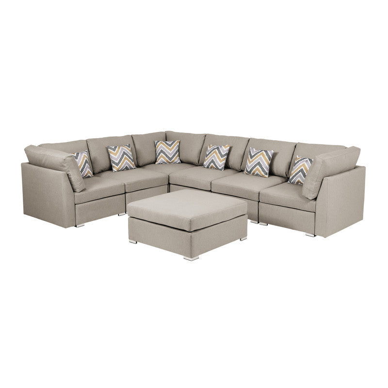 Amira Beige Fabric Reversible Modular Sectional Sofa with Ottoman, 89820-7