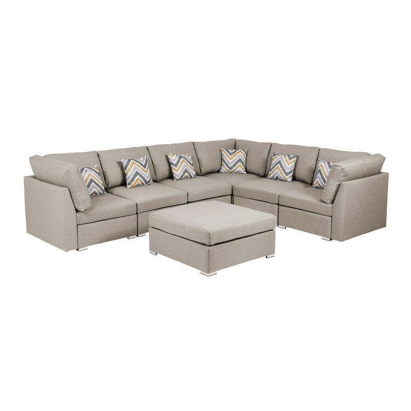 Amira Beige Fabric Reversible Modular Sectional Sofa with Ottoman, 89820-7