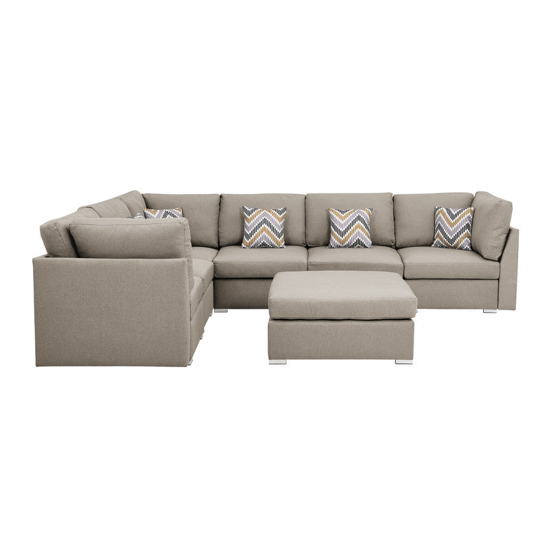 Amira Beige Fabric Reversible Modular Sectional Sofa with Ottoman, 89820-7