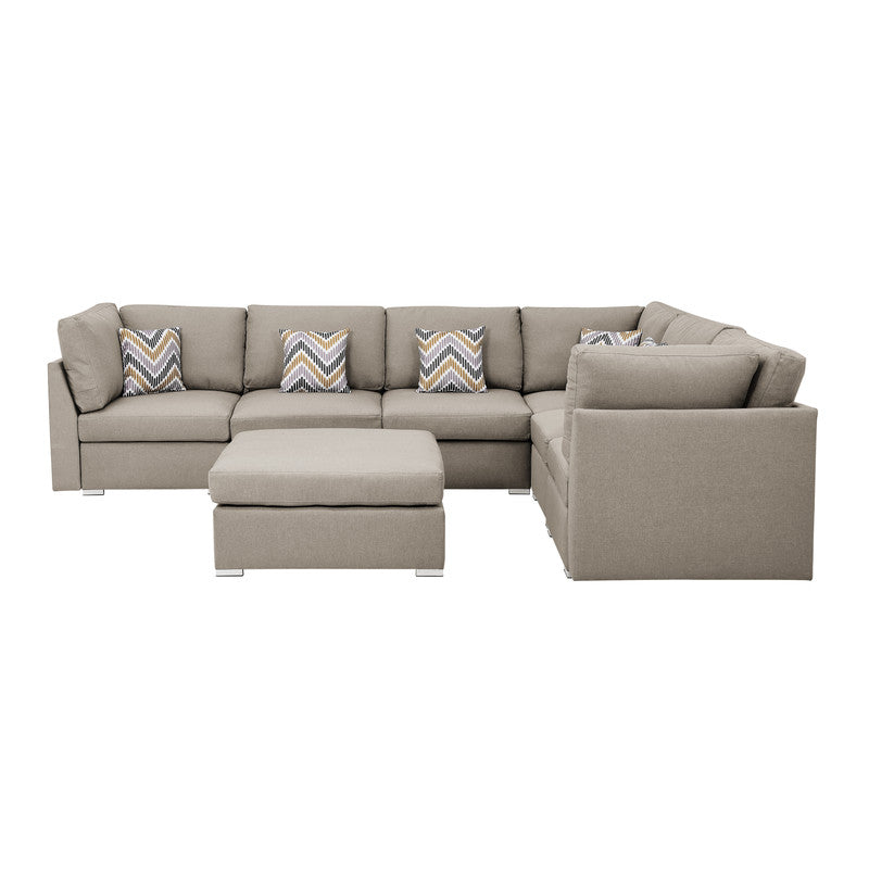 Amira Beige Fabric Reversible Modular Sectional Sofa with Ottoman, 89820-7