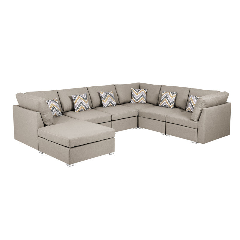 Amira Beige Fabric Reversible Modular Sectional Sofa with Ottoman, 89820-7A