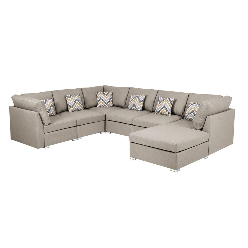 Amira Beige Fabric Reversible Modular Sectional Sofa with Ottoman, 89820-7A