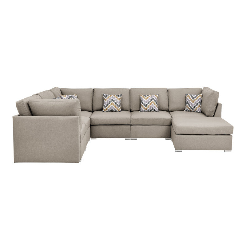 Amira Beige Fabric Reversible Modular Sectional Sofa with Ottoman, 89820-7A