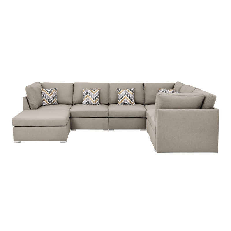 Amira Beige Fabric Reversible Modular Sectional Sofa with Ottoman, 89820-7A