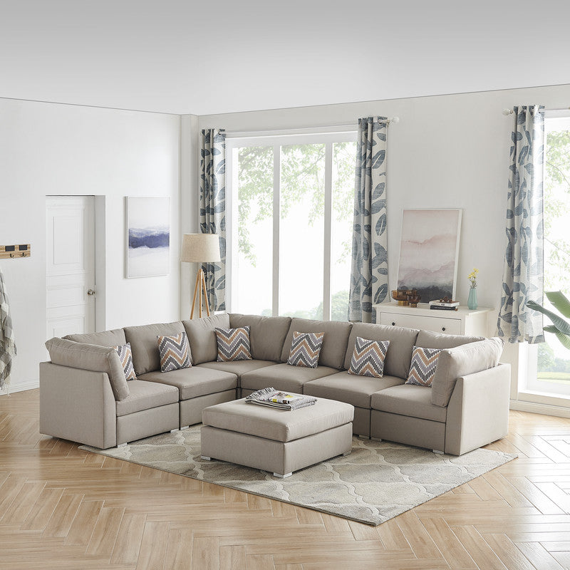 Amira Beige Fabric Reversible Modular Sectional Sofa with Ottoman, 89820-7