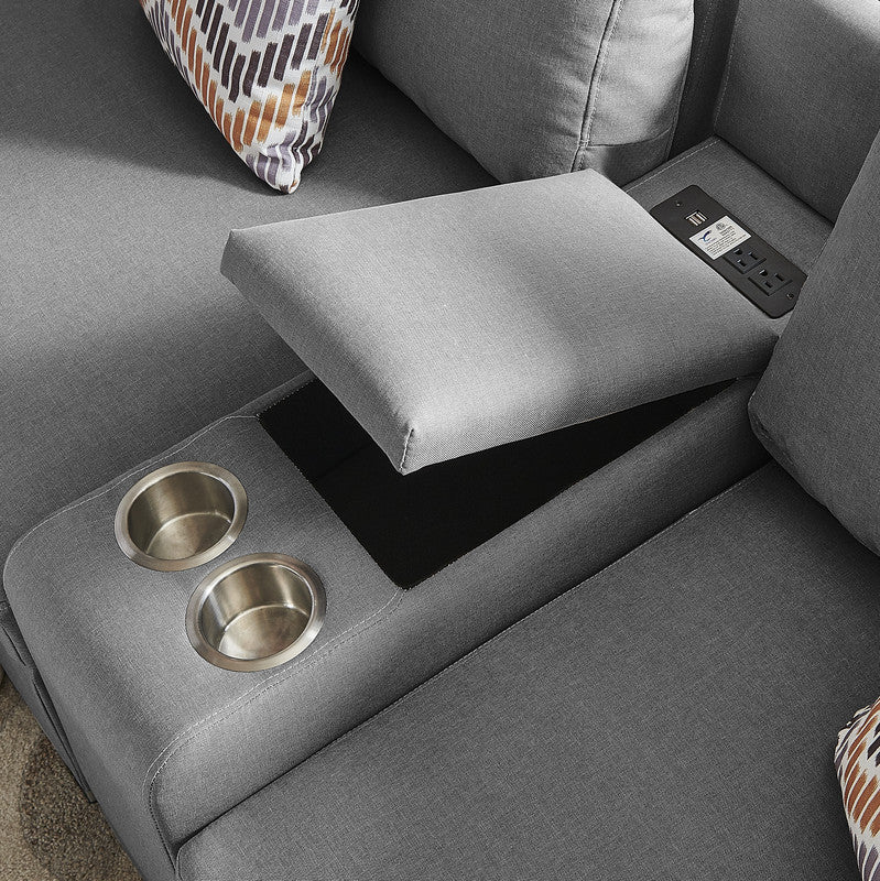 Amira Gray Fabric Reversible Modular Sectional, USB Console, Ottoman, 89825-6