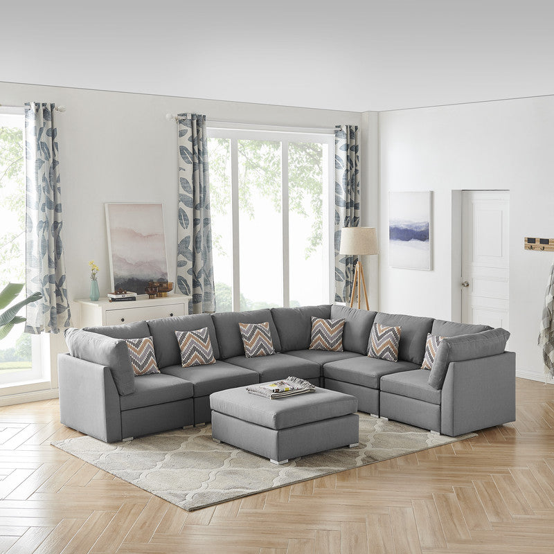 Amira Gray Fabric Reversible Modular Sectional Sofa with Ottoman, 89825-7