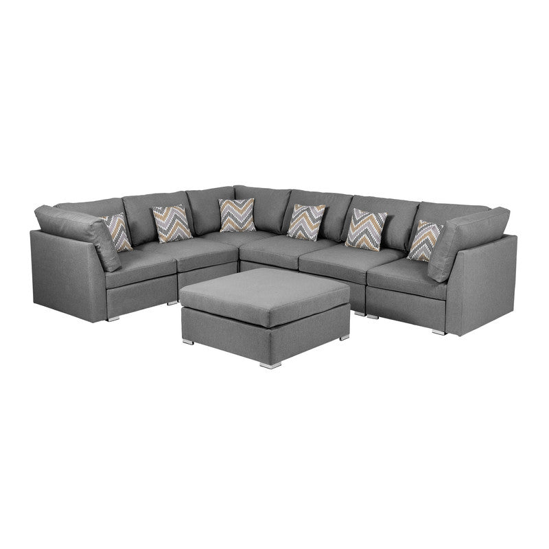 Amira Gray Fabric Reversible Modular Sectional Sofa with Ottoman, 89825-7