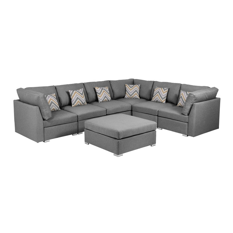 Amira Gray Fabric Reversible Modular Sectional Sofa with Ottoman, 89825-7