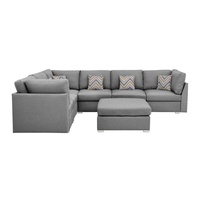 Amira Gray Fabric Reversible Modular Sectional Sofa with Ottoman, 89825-7