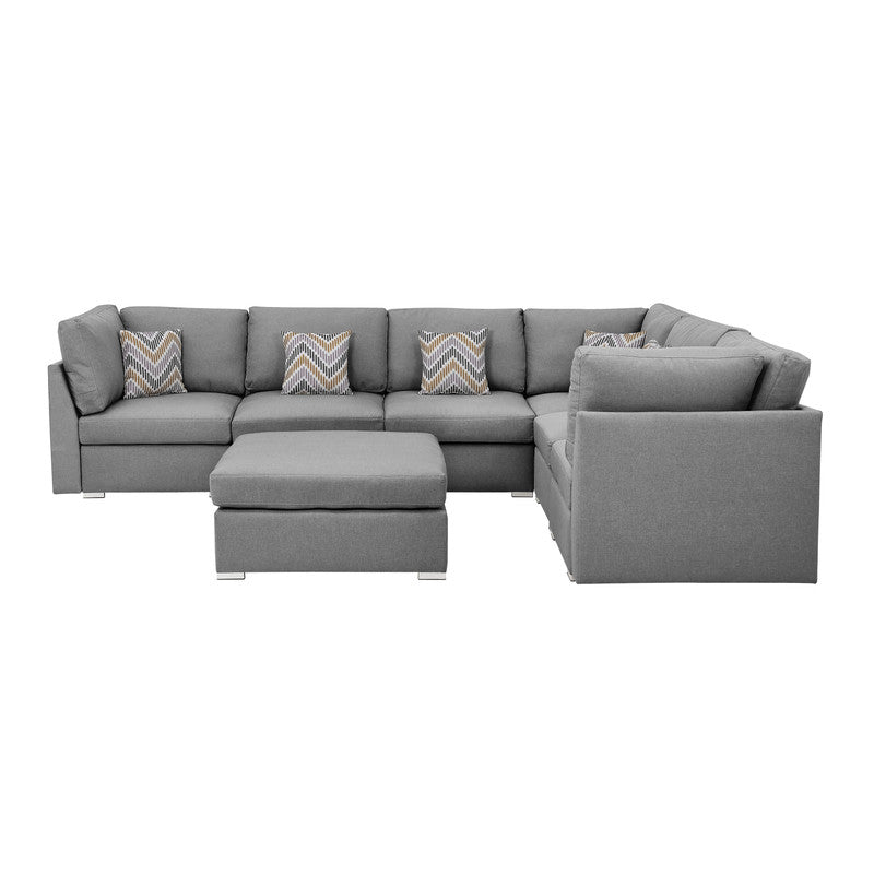 Amira Gray Fabric Reversible Modular Sectional Sofa with Ottoman, 89825-7