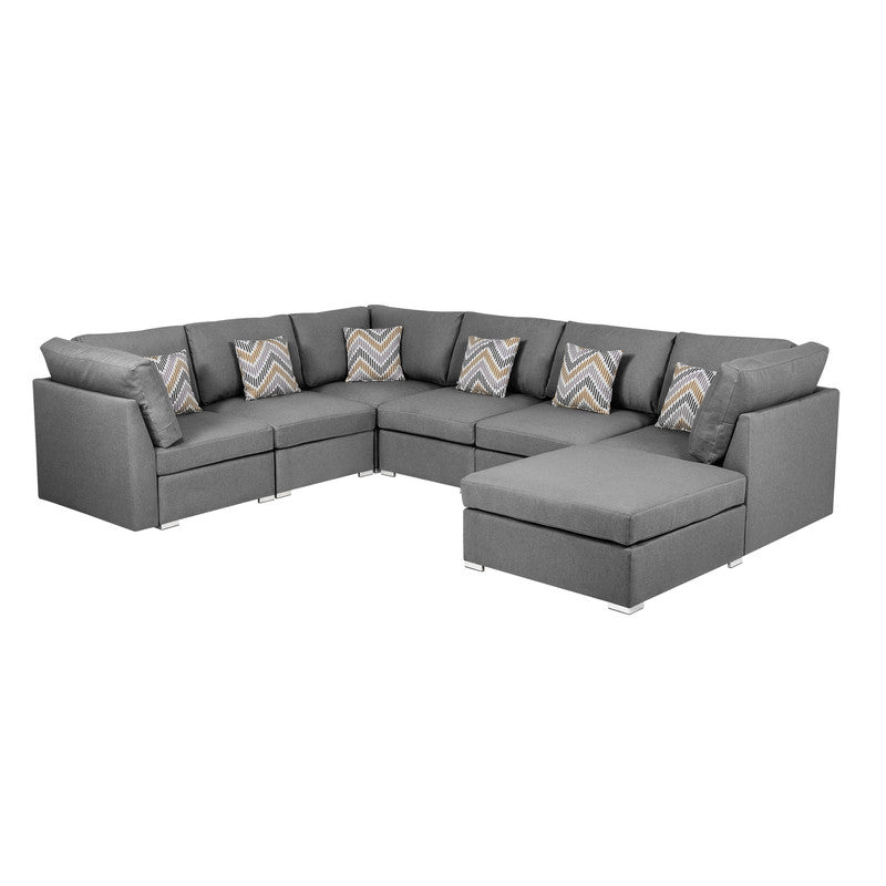 Amira Gray Fabric Reversible Modular Sectional Sofa with Ottoman, 89825-7A