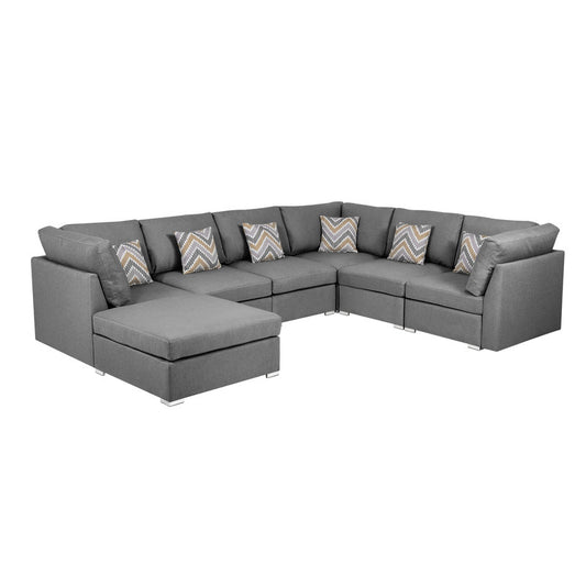 Amira Gray Fabric Reversible Modular Sectional Sofa with Ottoman, 89825-7A