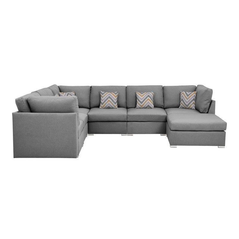 Amira Gray Fabric Reversible Modular Sectional Sofa with Ottoman, 89825-7A