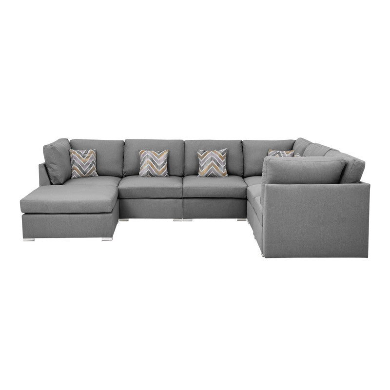 Amira Gray Fabric Reversible Modular Sectional Sofa with Ottoman, 89825-7A