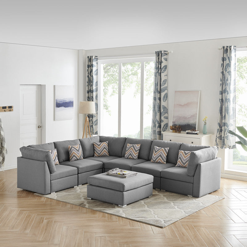 Amira Gray Fabric Reversible Modular Sectional Sofa with Ottoman, 89825-7