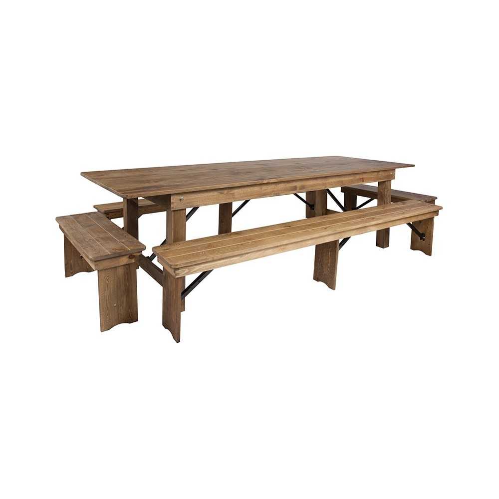 9' x 40'' Antique Rustic Folding Farm Table and Four Bench Set