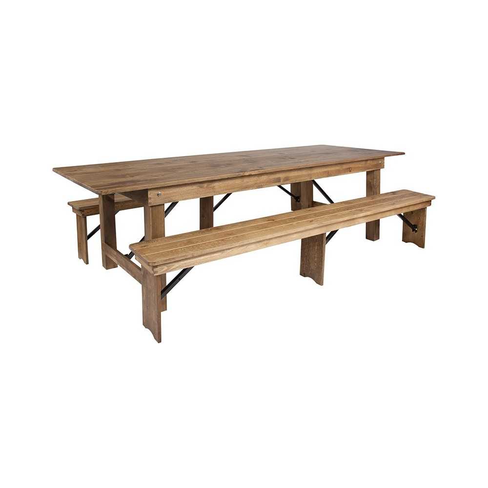 9' x 40'' Antique Rustic Folding Farm Table and Two Bench Set