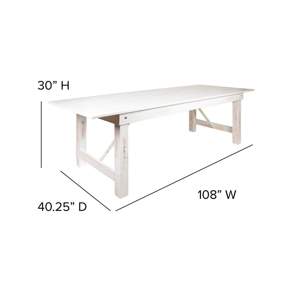 9' x 40" Antique Rustic White Folding Farm Table and Two Bench Set