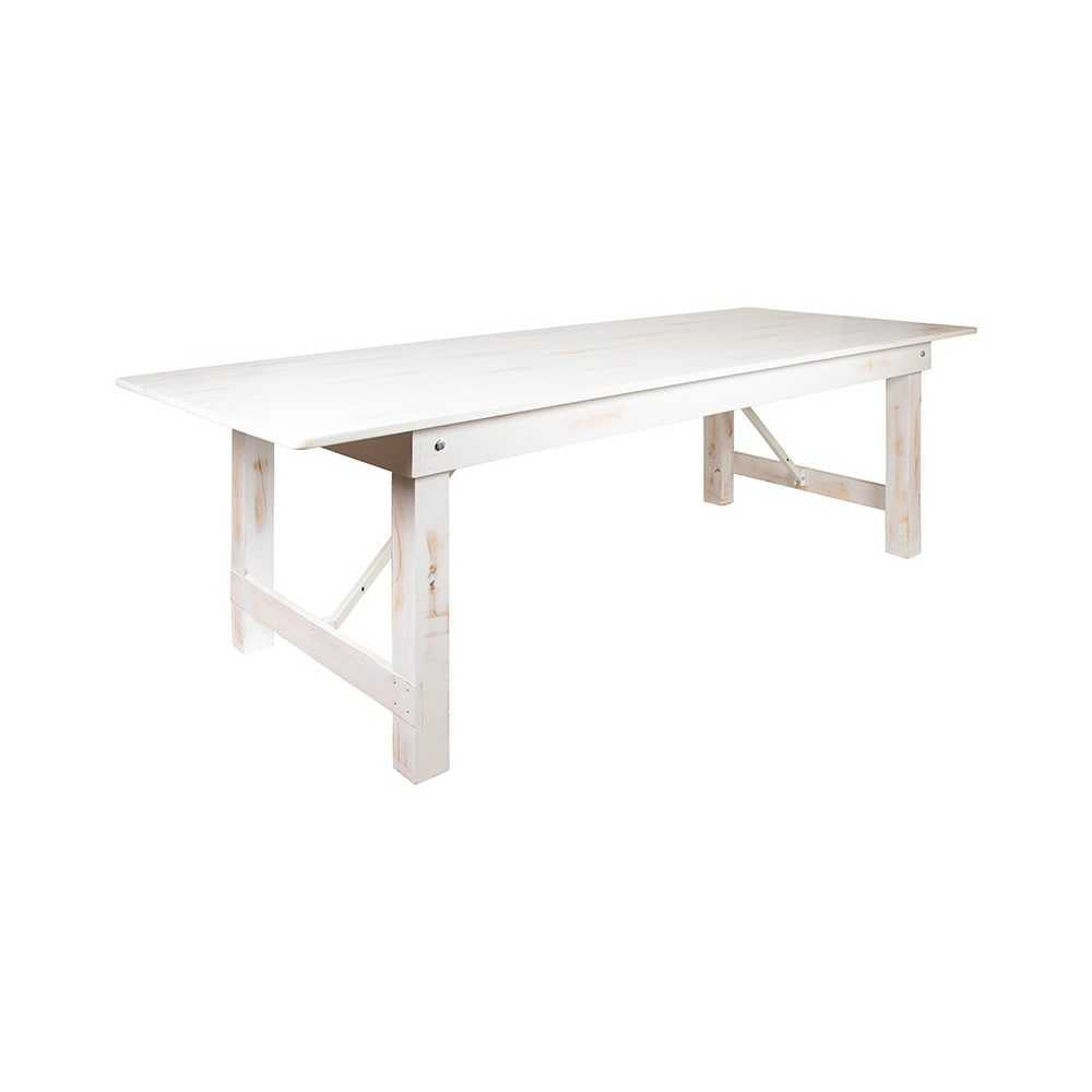 9' x 40" Antique Rustic White Folding Farm Table and Two Bench Set