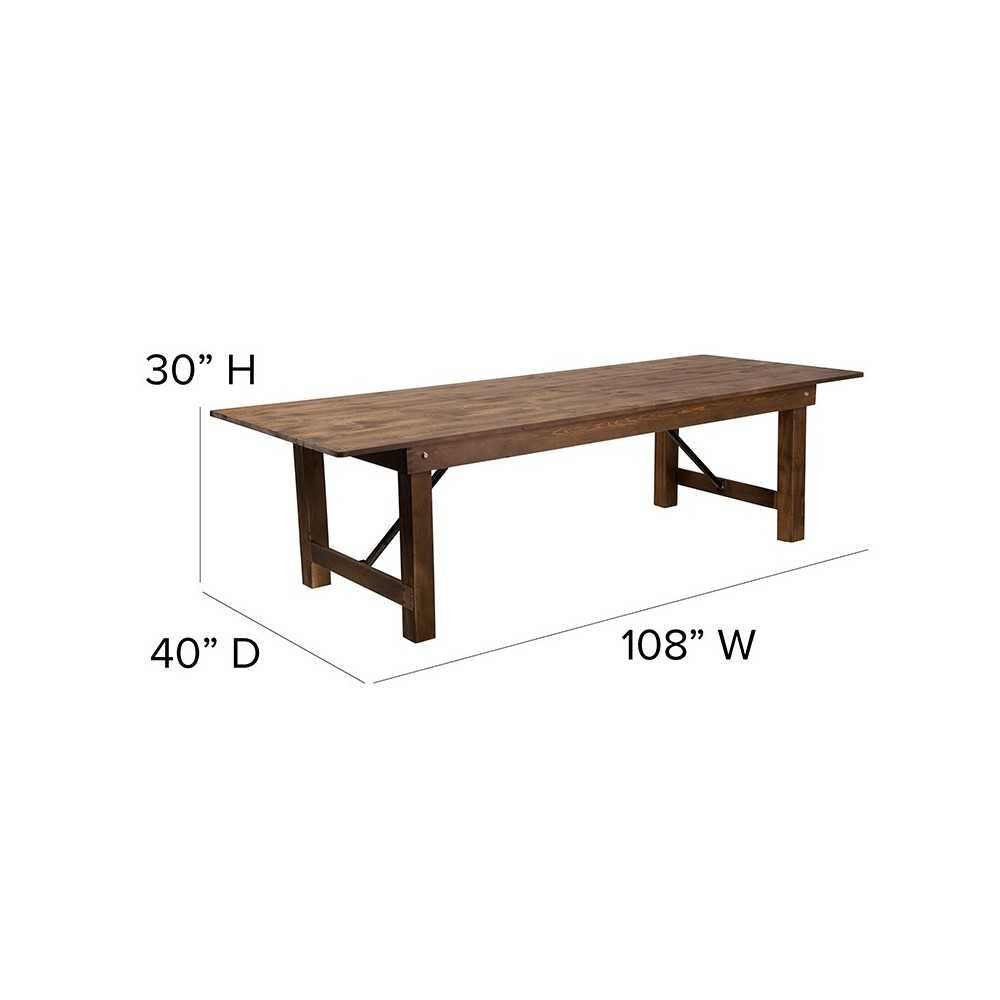 9' x 40" Rectangular Antique Rustic Solid Pine Folding Farm Table