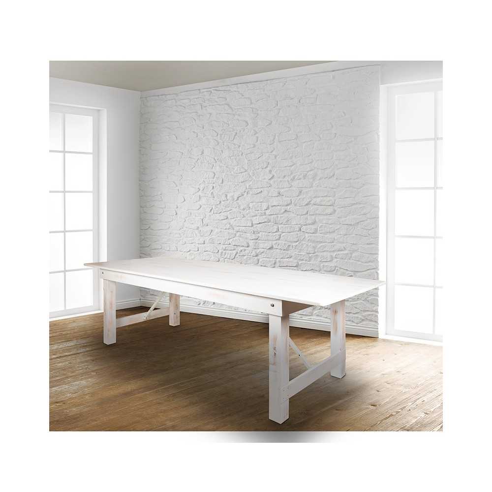 9' x 40" Rectangular Antique Rustic White Solid Pine Folding Farm Table