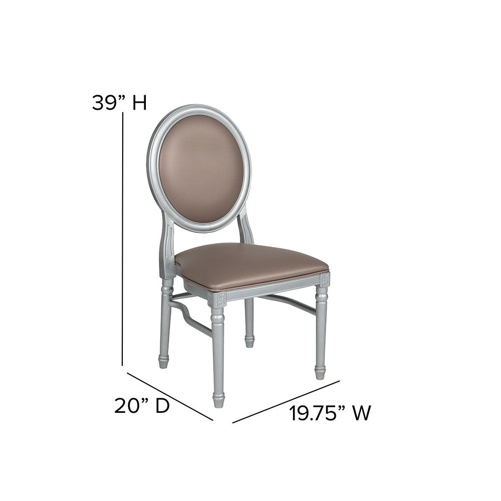 900 lb. Capacity King Louis Chair with Taupe Vinyl Back and Seat and Silver Frame