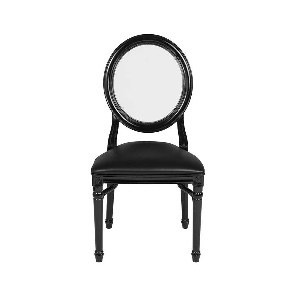 900 lb. Capacity King Louis Chair with Transparent Back, Black Vinyl Seat and Black Frame