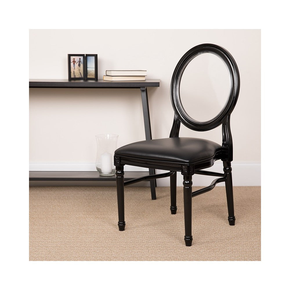 900 lb. Capacity King Louis Chair with Transparent Back, Black Vinyl Seat and Black Frame