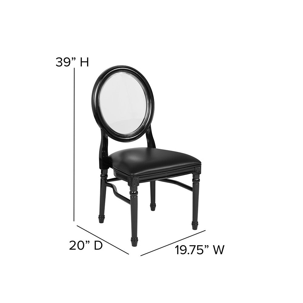 900 lb. Capacity King Louis Chair with Transparent Back, Black Vinyl Seat and Black Frame
