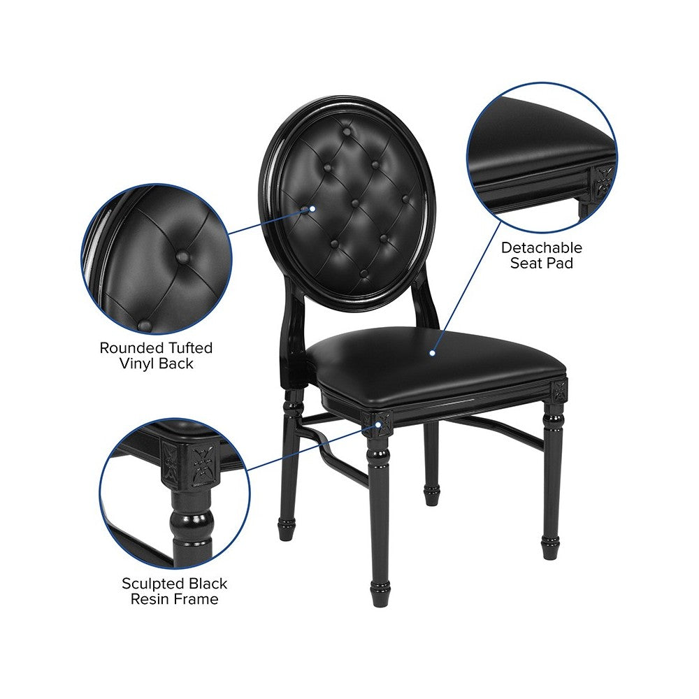 900 lb. Capacity King Louis Chair with Tufted Back, Black Vinyl Seat and Black Frame