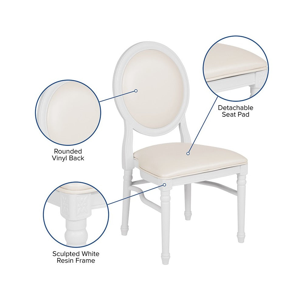 900 lb. Capacity King Louis Chair with White Vinyl Back and Seat and White Frame