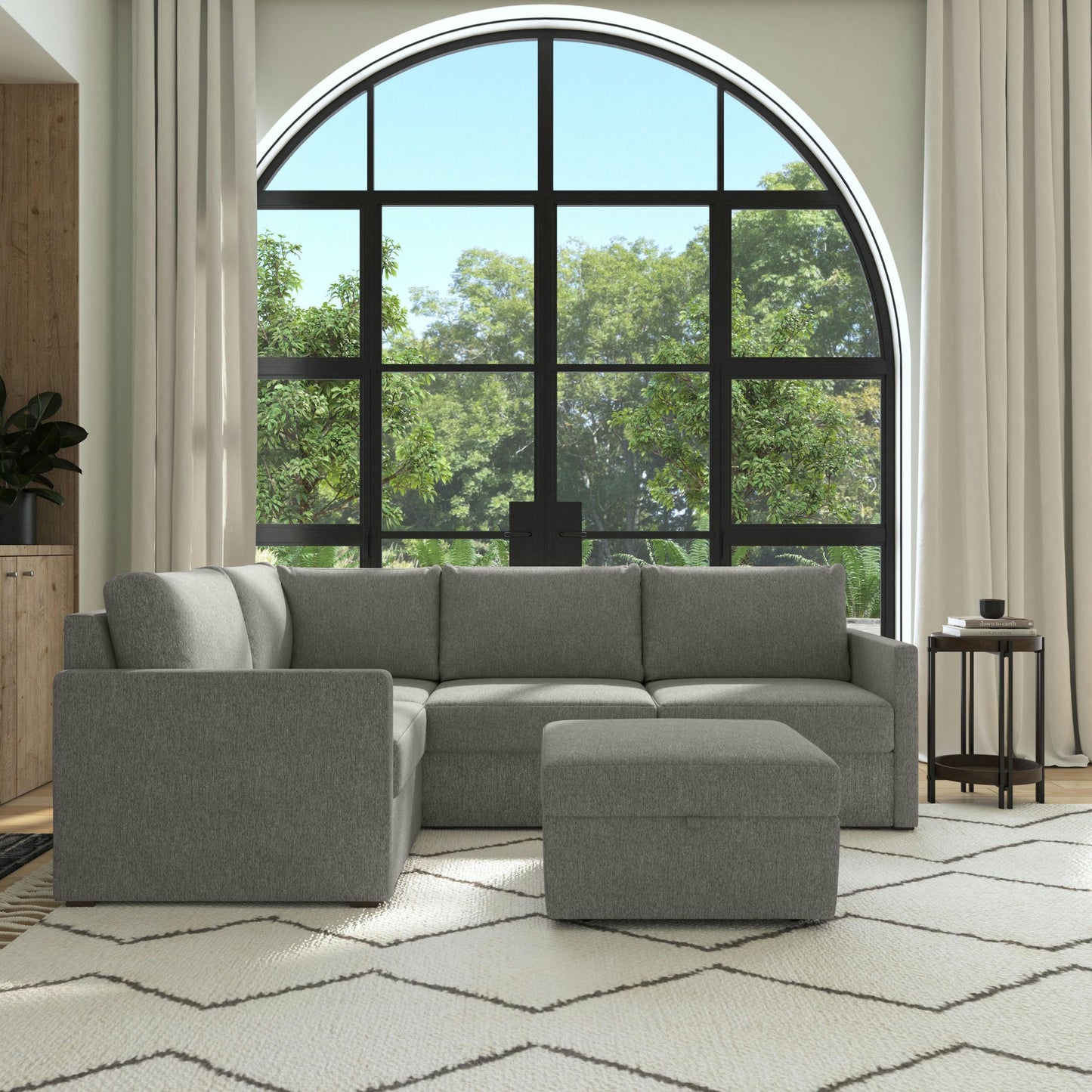 Flex 4-Seat Sectional with Narrow Arm and Storage Ottoman Pebble by homestyles
