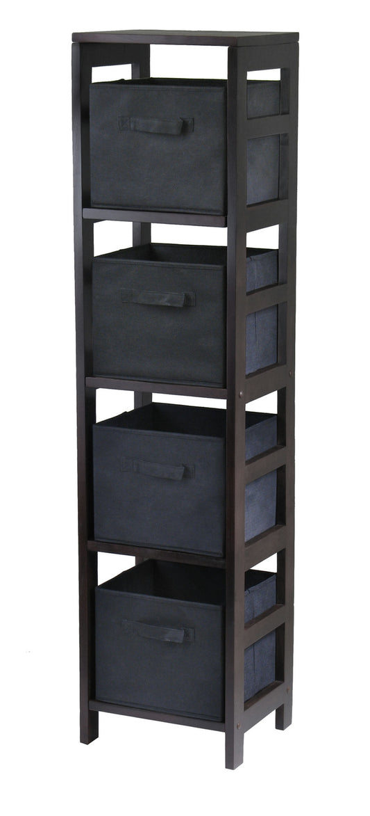 Capri 5-Pc Narrow Storage Shelf with 4 Foldable Fabric Baskets, Espresso & Black